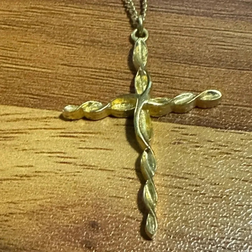 Trifari Gold Cross Long  Necklace